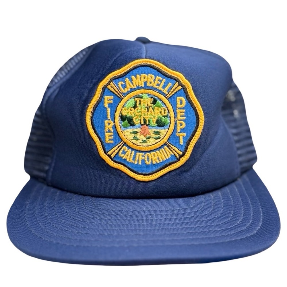 Vintage Campbell California Fire Dept‎ Trucker Hat Blue Mesh Snapback Cap